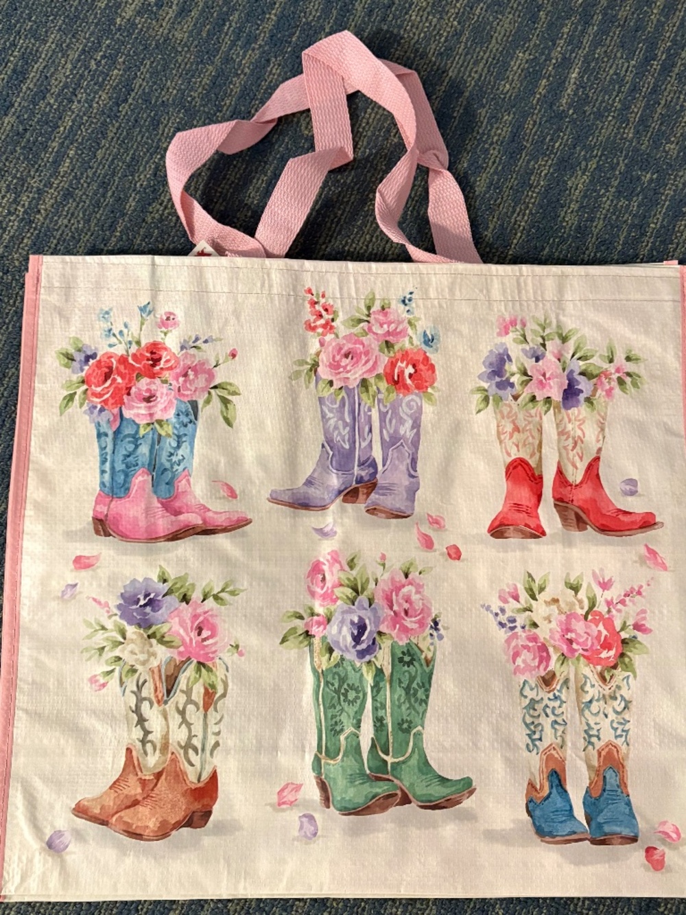 Floral Cowboy Boot Reusable Shopping Tote Bags